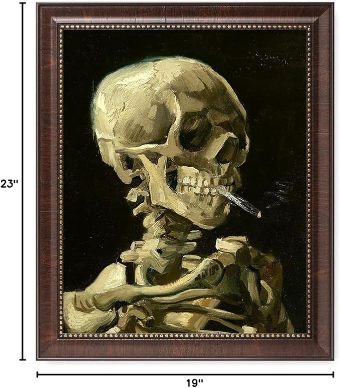 DECORARTS - Head of a Skeleton with a Burning Cigarette - Vincent Van Gogh Giclee Prints w/Antique Brown Frame for Wall Decor. Picture Size: 16x20, Total Size w/Frame: 19x23