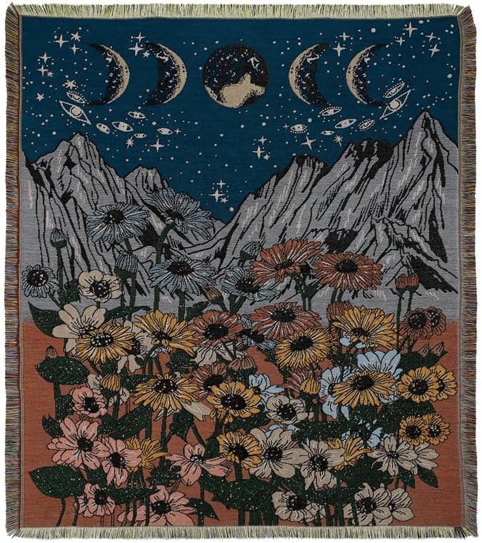 Boho Throw Blanket for Bed Couch Sofa Reversible Cotton Bohemian Travel Boho Quilt Mexican Muslin Blanket Tapestry Hippie Room Decor Outdoor Blanket Double Sided (Boho Flower Dark 5 70"x90")