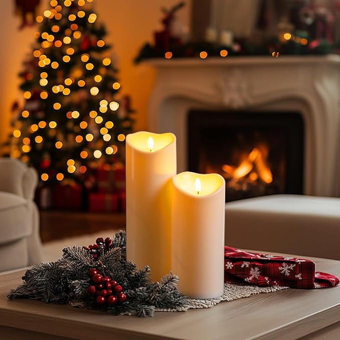 Homemory 4"x9" Outdoor Waterproof Flameless Candles with Timers and Remote Control, Battery Operated Candles, LED Plastic Candles, Dark Ivory, Set of 2