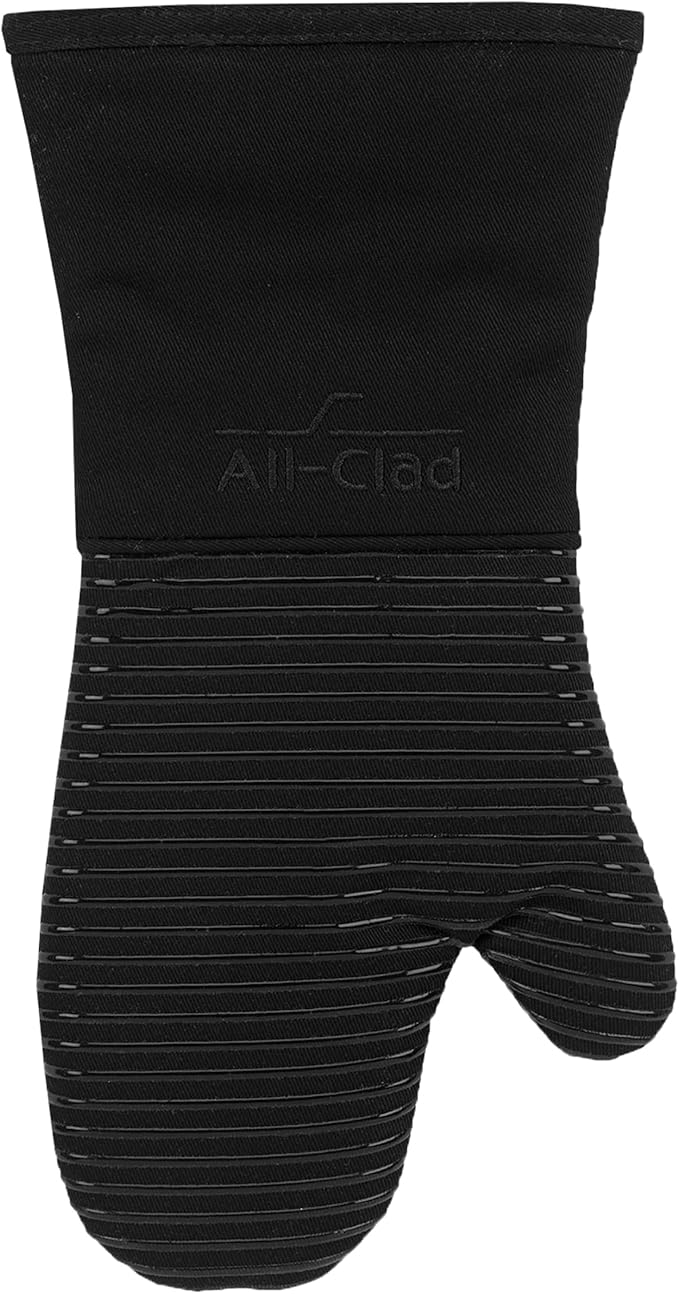 All Clad Silicone Oven Mitt: Heat Resistant up to 500 Degrees - 100% Cotton & Silicone, 14"x7" Oven Mitt for Kitchen and Barbeque, 1-Pack, Black