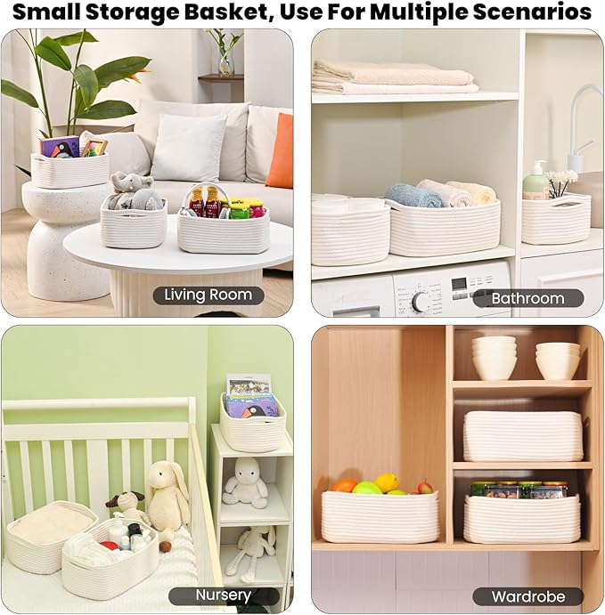 Small Storage Baskets for Organizing, Organizing Baskets for Shelves, Small Cute Basket for Gifts Empty, Organizer Basket for Decor, 13"×8.5"×5.1" (3 Packs) Off White