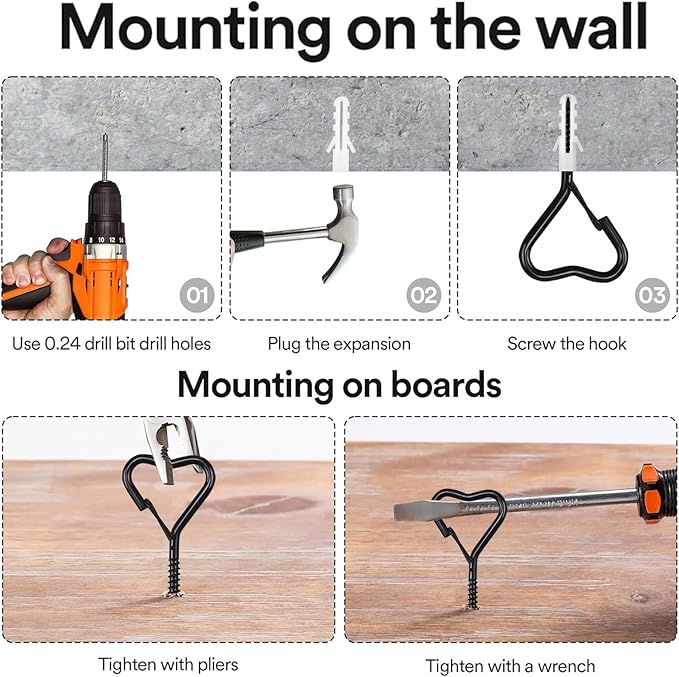 Lamp Wire Hook，Heart-Shaped Screw-in Wall Hooks for Outdoor Decor, Champagne Metal, Key Hook，Decorative Plant Hanging，Clothes Hook (Black, 25Pcs)