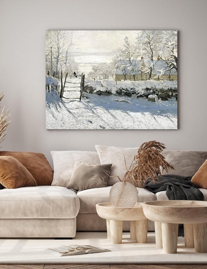 DECORARTS - The Magpie by Claude Monet, Museum-Quality Giclee Canvas Print, Wall Art Reproduction, 40" W x 30" H, Made in USA