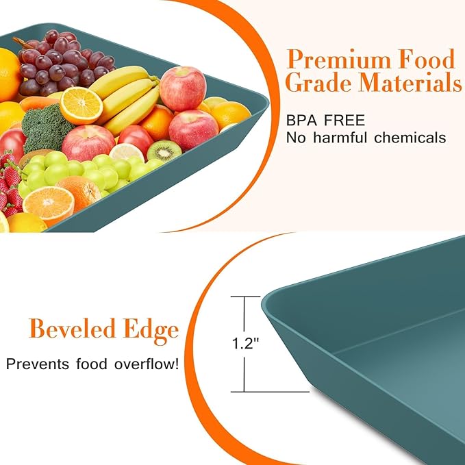WOWBOX 4 pcs Serving Tray for Entertaining, Serving Platters for Snacks, Fruit, Cookies, Dessert, Reusable Plastic Trays for Serving Food and Pantry Organization in Kitchen & for Parties, (Green)