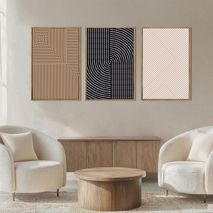 ANHUIB Extra Large Boho Wall Art Black Neutral Wall Decor Minimalist Line Painting set of 3 for Living Room Bedroom Dining Room