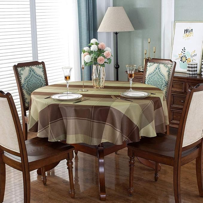 SASTYBALE Round Tablecloth Checkered Style Polyester Table Cloth Dust-Proof Wrinkle Resistant Heavy Weight Table Cover for Kitchen Dinning Tabletop Decoration (Round,60" (4-5 Seats), Taupe)