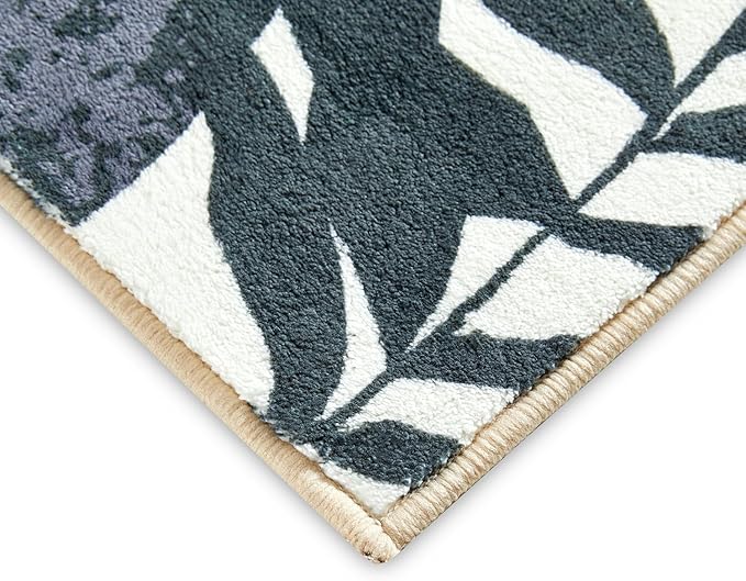 RoomTalks Mid Century Boho Washable 4x6 Rug, Black Vintage Cute Aesthetic Area Rugs Carpet for Kitchen Entryway Bedroom Living Room Office, Abstract Contemporary Botanical Leaves Thin Indoor Rug