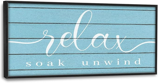 Lovira Relax Soak Unwind Large Wall Art Bathroom Blue Canvas Wall Decor Pictures Prints Painting Framed Home Artwork for Bathroom 30"x60"