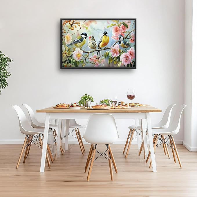 Bird Large Framed Wall Art Spring Flower Branch Pictures Oversized Birds Nature Wall Decor Canvas Print Painting Aesthetic Modern Artwork for Living Room Bedroom Office Bathroom Home Decor 36L x24W