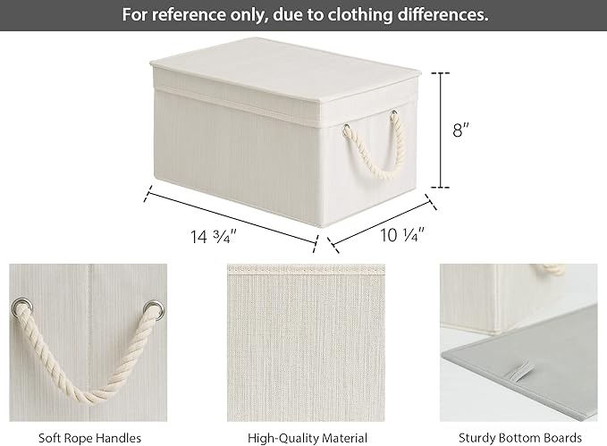 StorageWorks Storage Bins with Lids, Decorative Storage Boxes with Lid and Soft Rope Handles, Foldable Storage Baskets for Closet, Shelves, Stackable, 3-Pack, Ivory and White, Large