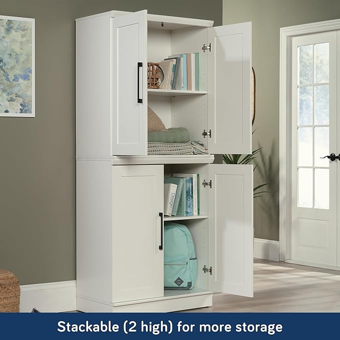 HomePlus Small Kitchen Pantry Storage Cabinet with Adjustable Shelves, Laundry Bathroom Storage Cabinet, Soft White Finish