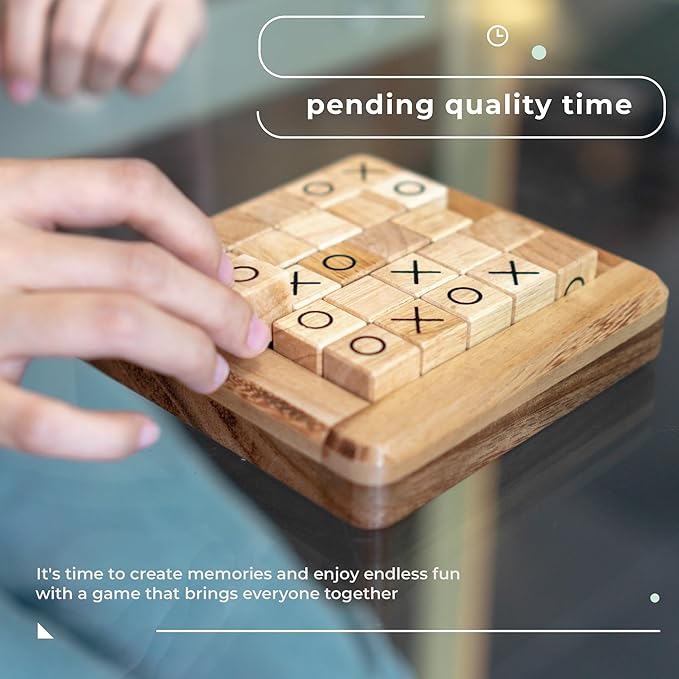 BSIRI Pushing Me Wooden Tic Tac Toe Game- Tabletop Board Games for Farmhouse Decor, Coffee Table Decor, Unique Gifts Fun Gifts for Adults. Perfect for Game Night,Family Games (5 Inch)