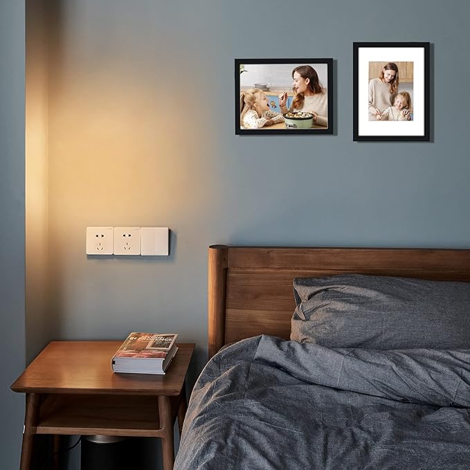 Egofine 9x12 Picture Frames Set of 4, Made of Solid Wood Covered by Plexiglass 5x7 and 6x8 with Mat or 9x12 without Mat, for Table Top Display and Wall Mounting Photo Frame Black