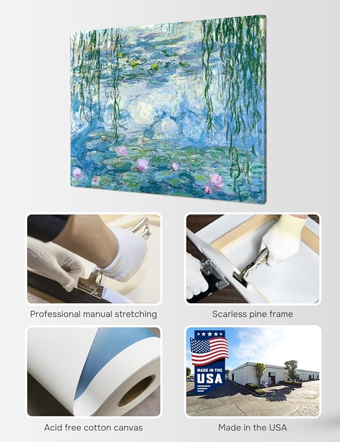 DECORARTS - Water Lilies (1916-1919) by Claude Monet, Museum-Quality Giclee Canvas Print, Wall Art Reproduction, 40" W x 30" H, Made in USA