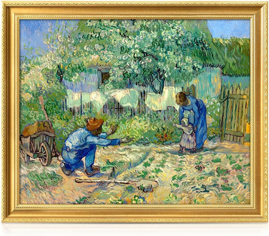 DECORARTS - Vincent van Gogh's First Steps (After Millet), Museum-Quality Giclee Canvas Print in Gold Solid Wood Frame, 34.75 x 28.75 in, Ready to Hang, Made in USA