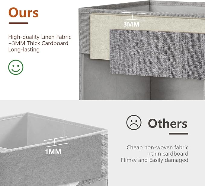 Extra Large Storage Baskets with Clear Window, See Through Closet Organizer with PU Handles, Linen Foldable Storage Bins for Organizing Clothes, Toys, Books (Gray)