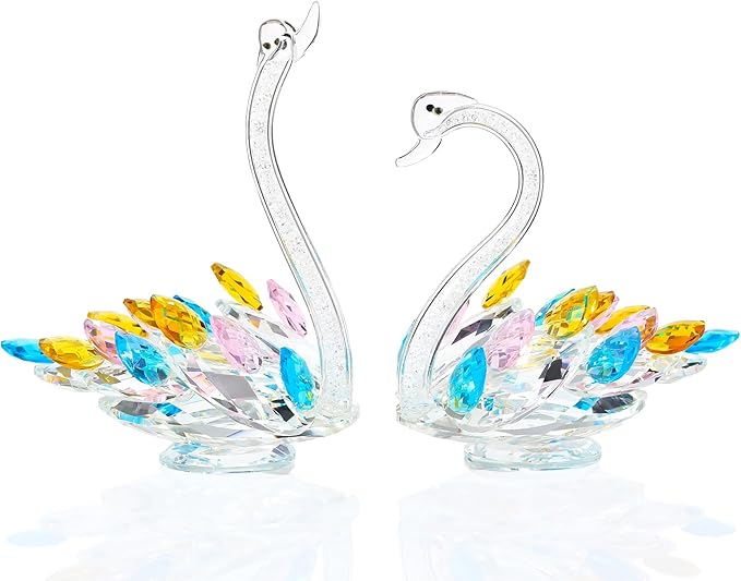 Ornalrist Set of 2 Crystal Colorful Swans Wedding Anniversary Romantic Gifts for Women, Parents - Mother's Day, Birthday Presents for Mom, Couple Swan Figurines Collectibles Home Decor
