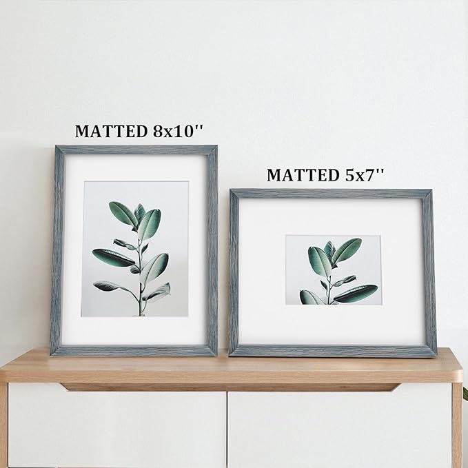 Egofine 11x14 Picture Frames Set of 4, Made of Solid Wood Covered by Plexiglass 5x7 and 8x10 with Mat or 11x14 without Mat, for Table Top Display and Wall Mounting Photo Frame Rustic Blue