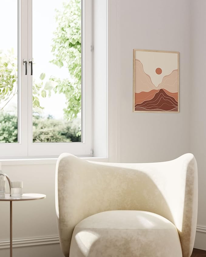 HAUS AND HUES Mountain Wall Art - Boho Art, Abstract Prints, Minimalist Wall Art, Boho Framed Art Prints for Wall, Terracotta Wall Decor (Beige Framed, 16x20)