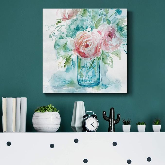 Wexford Home Square Premium Gallery Wrapped Canvas Flower Multicolor Wall Art Abstract Floral Romance Modern Pictures Print for Home Office, Ready to Hang