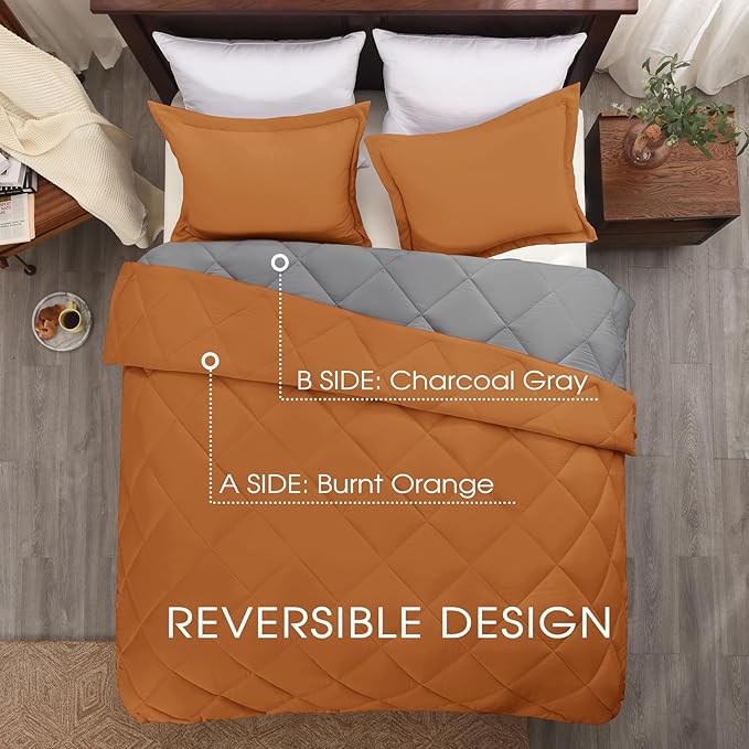 Basic Beyond Queen Comforter Set - Burnt Orange, Reversible Bed Comforter Set for All Seasons, 2 Pieces