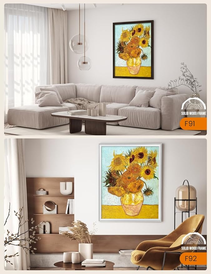 DECORARTS - Twelve Sunflowers by Vincent Van Gogh, Large Giclee Canvas Print with Solid Wood Frame, Oversized Wall Art Decor