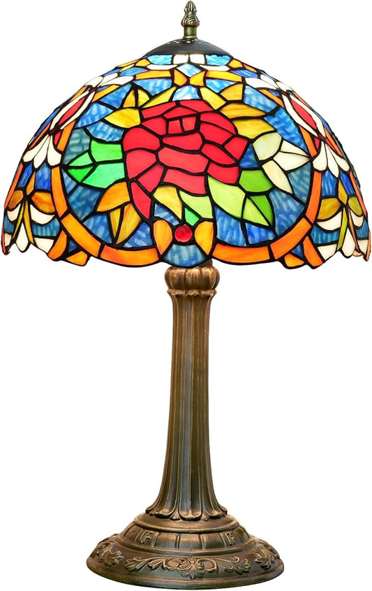 Tiffany Lamp 12 Inch Tiffany Style Red Rose Retro Bedside Lamp Stained Glass Table Lamp Suitable For Bedrooms Hotels Restaurants Dormitories Vintage Antiques Home Decoration Art And Craft Gifts