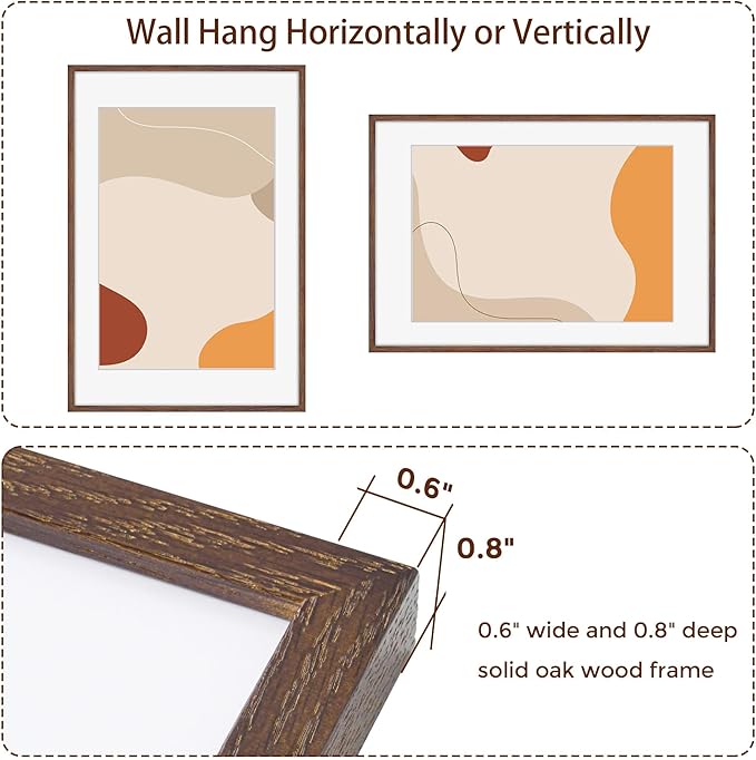 20x30 Picture Frame, Rustic Wood 20 x 30 Poster Frames for Wall, Oak Wood Picture Frames 20 by 30 with Real Glass, 20x30 Frame Matted for 16x24, Large Wooden Photo Frame 20x30 Inch, Walnut Color, 1 Pack