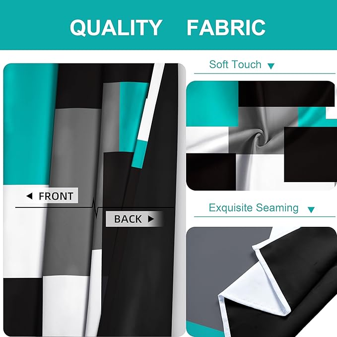 Teal/Turquoise 100% Blackout Curtains for Bedroom 96 inch Length 2 Panels Set White Grey Modern Abstract Geometric Black Out Curtains Room Darkening Window Drapes for Living Room, 42Wx96L