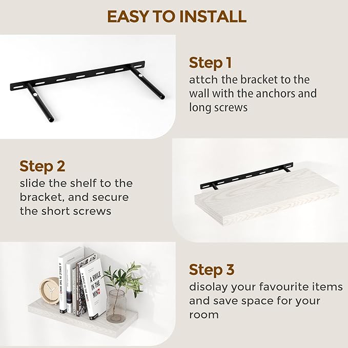 Floating Shelves 48 Inch Long, 48"W x 9.3"D Wall Shelf Invisible Bracket, 9.3 Inch Deep Floating Shelf for Wall, Rustic Wooden Shelves for Living Room, Kitchem, Bedroom, Brich Color, Set of 1