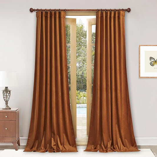 StangH Velvet Curtains 108 inches Long for Living Room, Burnt Orange Heavy Thick Window Drapes for Partition Room Dividers, Holiday Backdrops, W52 x L108, 2 Panels