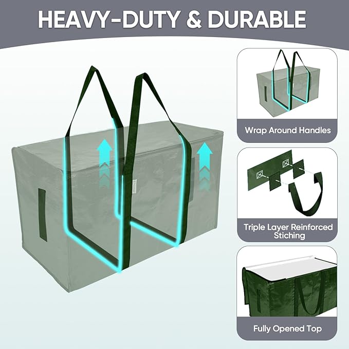 TICONN 6 Pack Extra Large Moving Bags with Zippers & Carrying Handles, Heavy-Duty Storage Tote Moving Boxes for Space Saving (6 Pack, Olive)