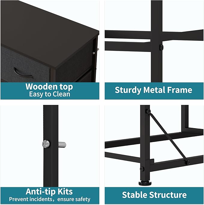 LUMTOK 10-Drawer Dresser, Fabric Storage Dressers for Bedroom, Hallway, Nursery, Closets, Steel Frame, Wood Top, Easy Pull Handle (Grey)