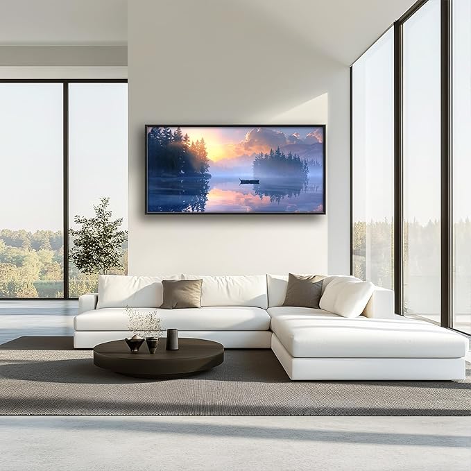 Framed Large Wall Art for Living Room, Lake Forest Canvas Wall Decor, Purple Tree Pictures Painting, Natural Landscape Artwork for Living Room Bedroom Office 60L'' × 30W''