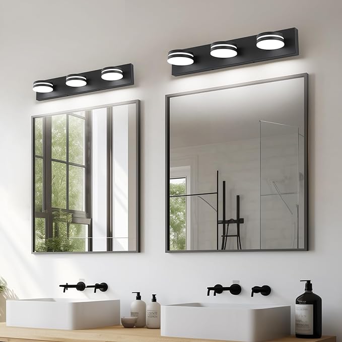 3-Light Bathroom Vanity Light Over Mirror, (24inch Dimmable) Matte Black LED Vanity Lighting Fixtures, Modern Bathroom Wall Light Fixtures with 360°Rotating Lamp Head (Cool White 5500K)