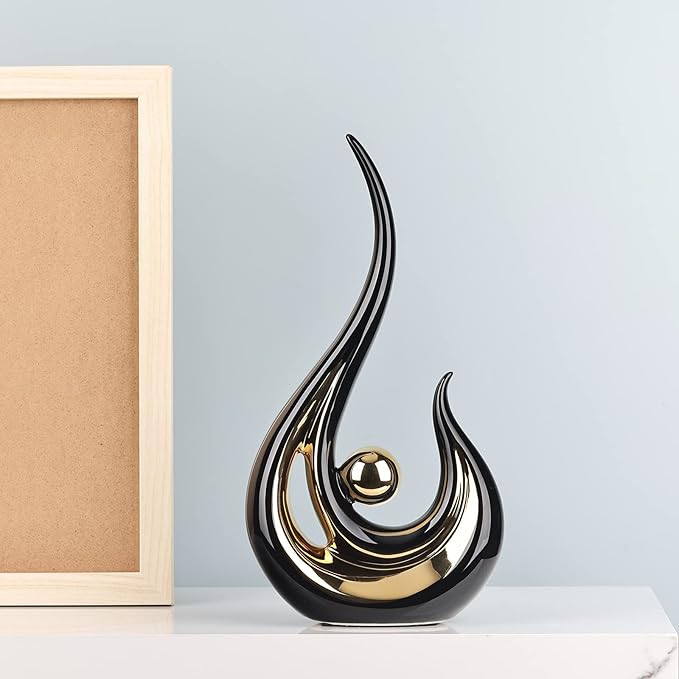 LCCCK Black Gold Abstract Figurine Statues for Home Decor – Modern Ceramic Sculpture Accent, Decorative Statues for Living Room, Shelf, TV Stand, Office or Coffee Table Centerpiece Art Decoration