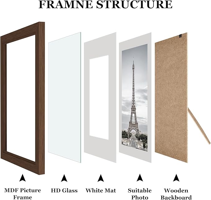 Picture Frames Set of 10, Collage Picture Frames for 8x10, 5x7, 4x6 Photos Real Glass for Wall or Tabletop