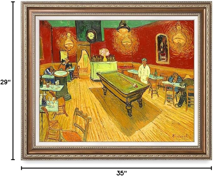 DECORARTS - The Night Cafe in the Place Lamartine in Arles, Vincent Van Gogh Art Reproduction. Acid Free Cotton Canvas Giclee Print w/Bronze Frame&Mat for Wall Decor.