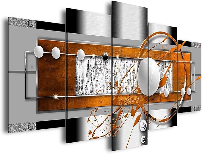 AWLXPHY Decor Abstract Wall Art Canvas Yellow and White 5 Panels for Living Room Decor Modern Framed Geometric Painting Simple Round Circle Line HD Print Artworks Giclee(W40'' x H20'')