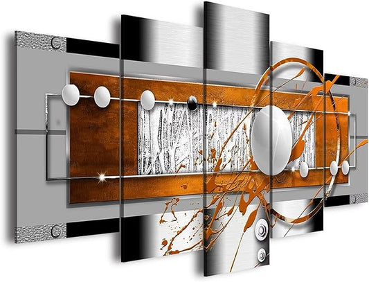 AWLXPHY Decor Abstract Wall Art Canvas Yellow and White 5 Panels for Living Room Decor Modern Framed Geometric Painting Simple Round Circle Line HD Print Artworks Giclee(W60'' x H30'')