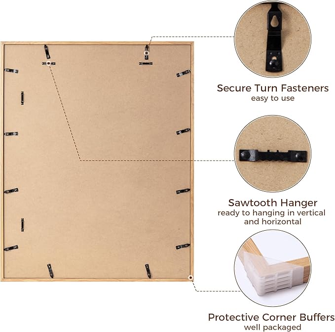 24x30 Oak Wood Picture Frame, 24"x30" Poster Frame for Wall, Rustic Wood Frame 24x30 with Real Glass, 24 x 30 Frame with Mat for 18 x 24, 24x30 Picture Frame for Wall (Beige Oak Color, 1 Pack)