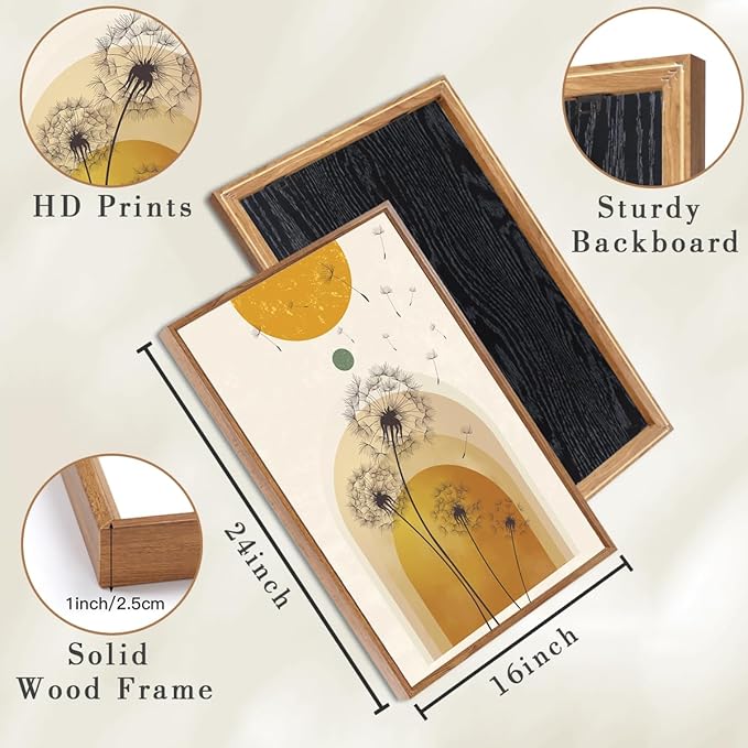 ANHUIB Boho Minimalist Canvas Wall Art 16x24 Inch Dandelion Plant Wall Decor Modern Geometric Artwork Abstract Line Botanical Painting Set if 3 for Living Room Bedroom Dining Room