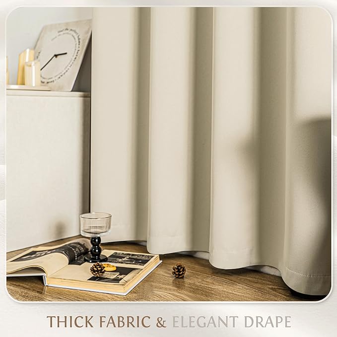 Beauoop 100% Blackout Curtains 63 Inch Long 2 Panels for Bedroom Living Room Beige Solid Room Darkening Thermal Insulated Soundproof Energy Saving Grommet Top Window Treatment Drapes,52x63, 2 Set