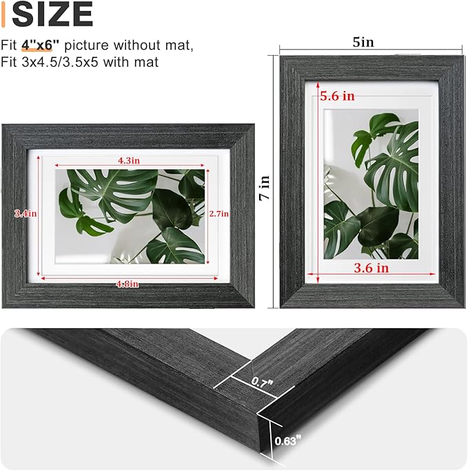 Egofine 4x6 Picture Frame Set of 4, Made of Solid Wood Multicolor Photo Frames Covered by Plexiglass 3.5x5 with Mat or 4x6 without Mat, for Table Top Display and Wall Mounting