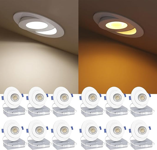 Ensenior 12 Pack 4 inch Gimbal Led Recessed Light with Night Light, 90° Adjustable Directional Eyeball Lighting, Dimmable, 2700K/3000K/3500K/4000K/5000K, 700LM, 9W=85W-FCC Certified