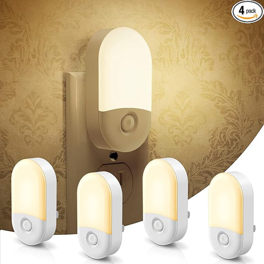 L LOHAS LED Night Lights Plug into Wall, [4 Pack] LED Night Light with Light Sensors, 30/60LM Nightlights for Kids Room, Soft White 3000K, 0.6W Automatic Plug in Wall Light for Bedroom, Hallway