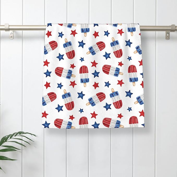4th of July Kitchen Towels 16x24 Inch Red Navy Blue Stars Patriotic Decor Dish Towels American Independence Day Decoration Hand Towels Absorbent Dish Cloths for Home Kitchen Dining Set of 2