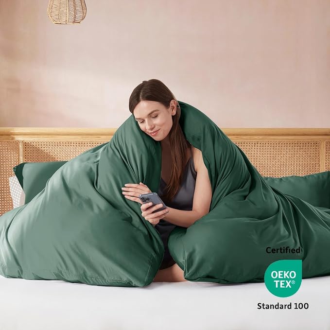 Nestl King Duvet Cover Set with Comforter Insert - Forest Green 4 Piece 104x90 Duvet Cover & 2 Pillow Shams with White Quilted Down Alternative Comforter, Ultra Soft, All Season