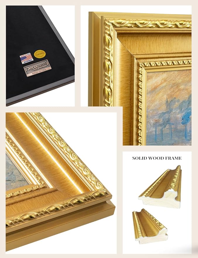 DECORARTS - Claude Monet Impression Sunrise Giclee Print with Gold Solid Wood Frame, Impressionist Large Framed Wall Art, Ready to Hang, Framed Size28.75x24.75, Made in USA