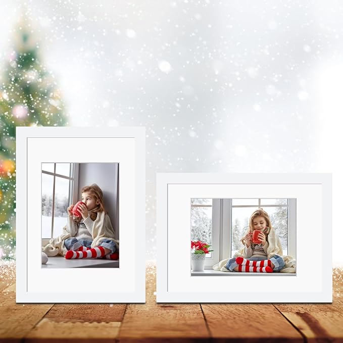 Egofine A4 Picture Frames Set of 4, Made of Solid Wood Covered by Plexiglass 4x6 and 6x8 with Mat or A4 whitout Mat, for Table Top Display and Wall Mounting Photo Frame White